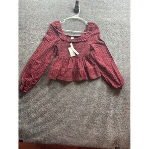 Cottagecore Chic Smocked Blouse Peplum Puff Sleeve Romantic Boho Prairie Top XS